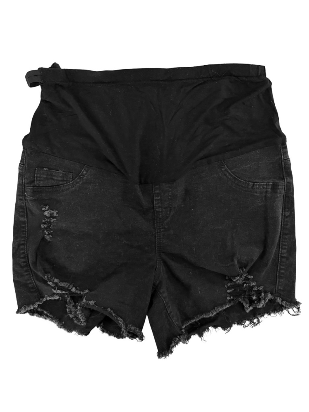 Maternity Wideband Waist Ripped Raw Hem Denim Shorts Black Size XL 12